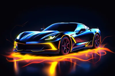 Neon Glowing Sports Car With Abstract Light Trails