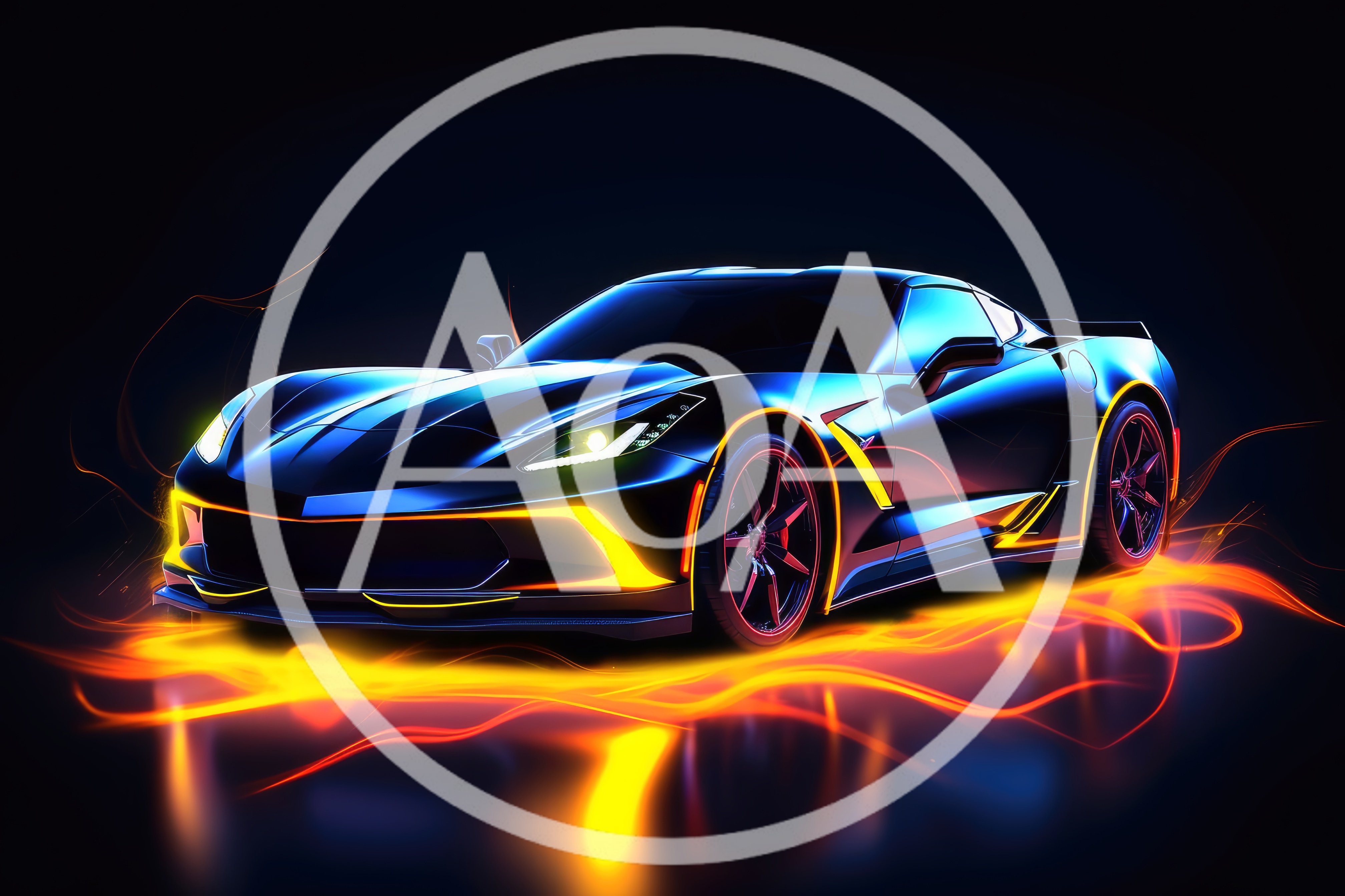Neon Glowing Sports Car With Abstract Light Trails