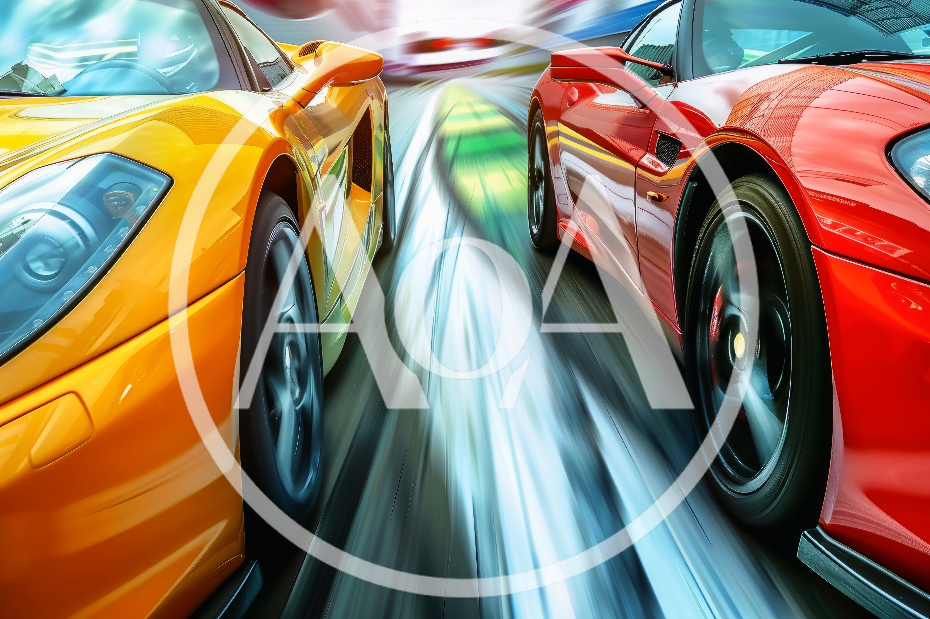 Two Supercars Racing at High Speed on Track