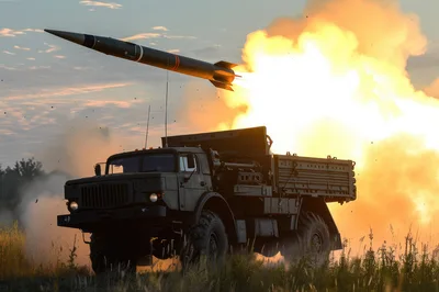 Military Truck Launching A Tactical Ballistic Missile