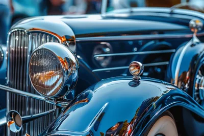 Close Up Of A Vintage Classic Car Headlight