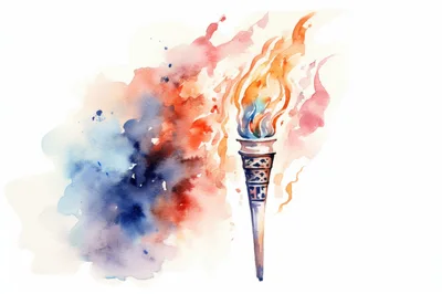 Watercolor Illustration Of A Flaming Olympic Torch