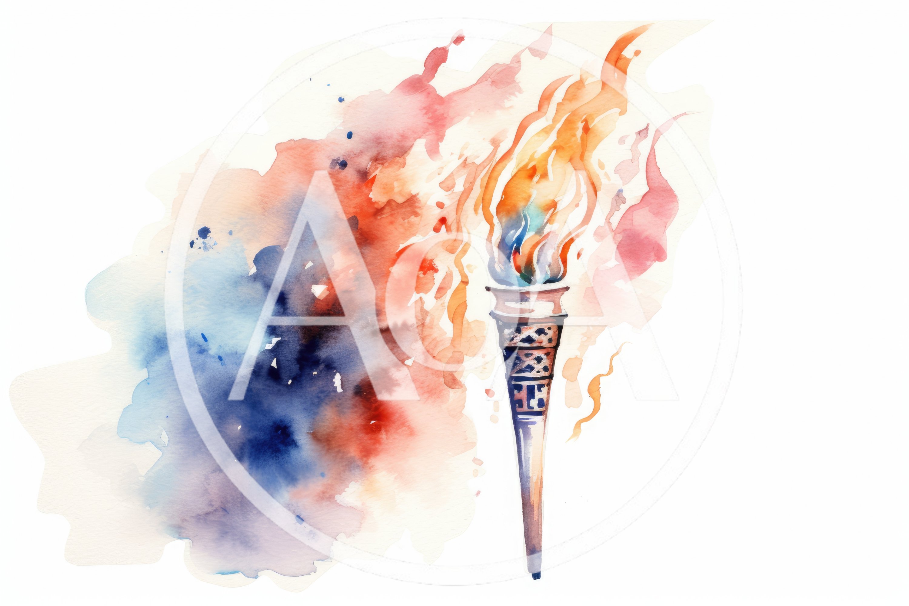 Watercolor Illustration Of A Flaming Olympic Torch