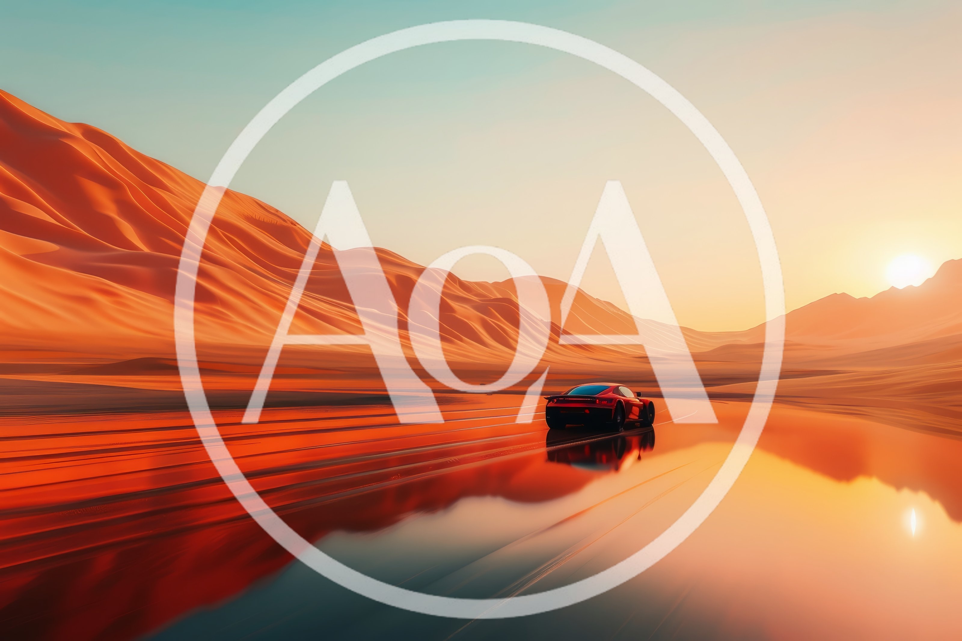 Red Sports Car Driving Through Vast Desert Landscape
