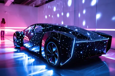 Futuristic Concept Car With Glowing Digital Network Patterns