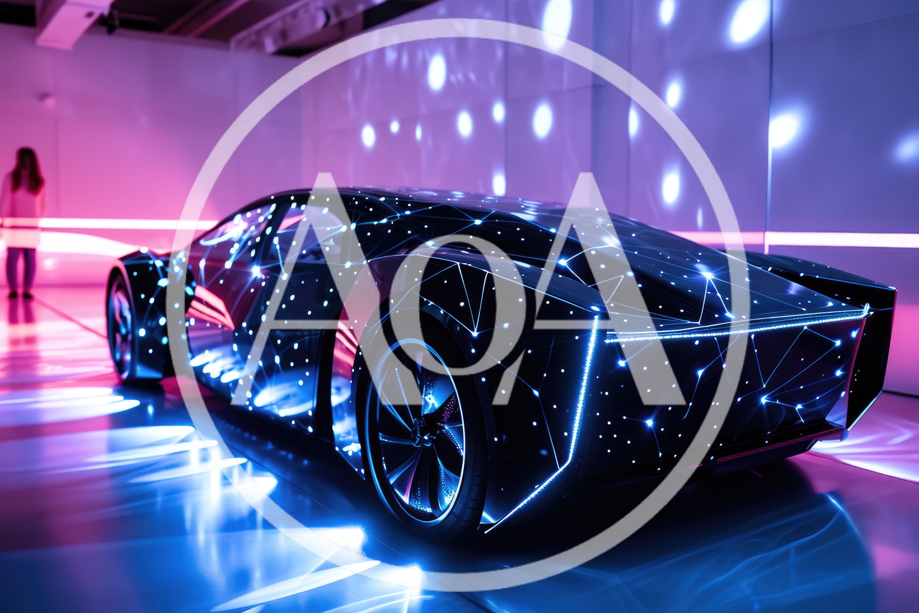 Futuristic Concept Car With Glowing Digital Network Patterns