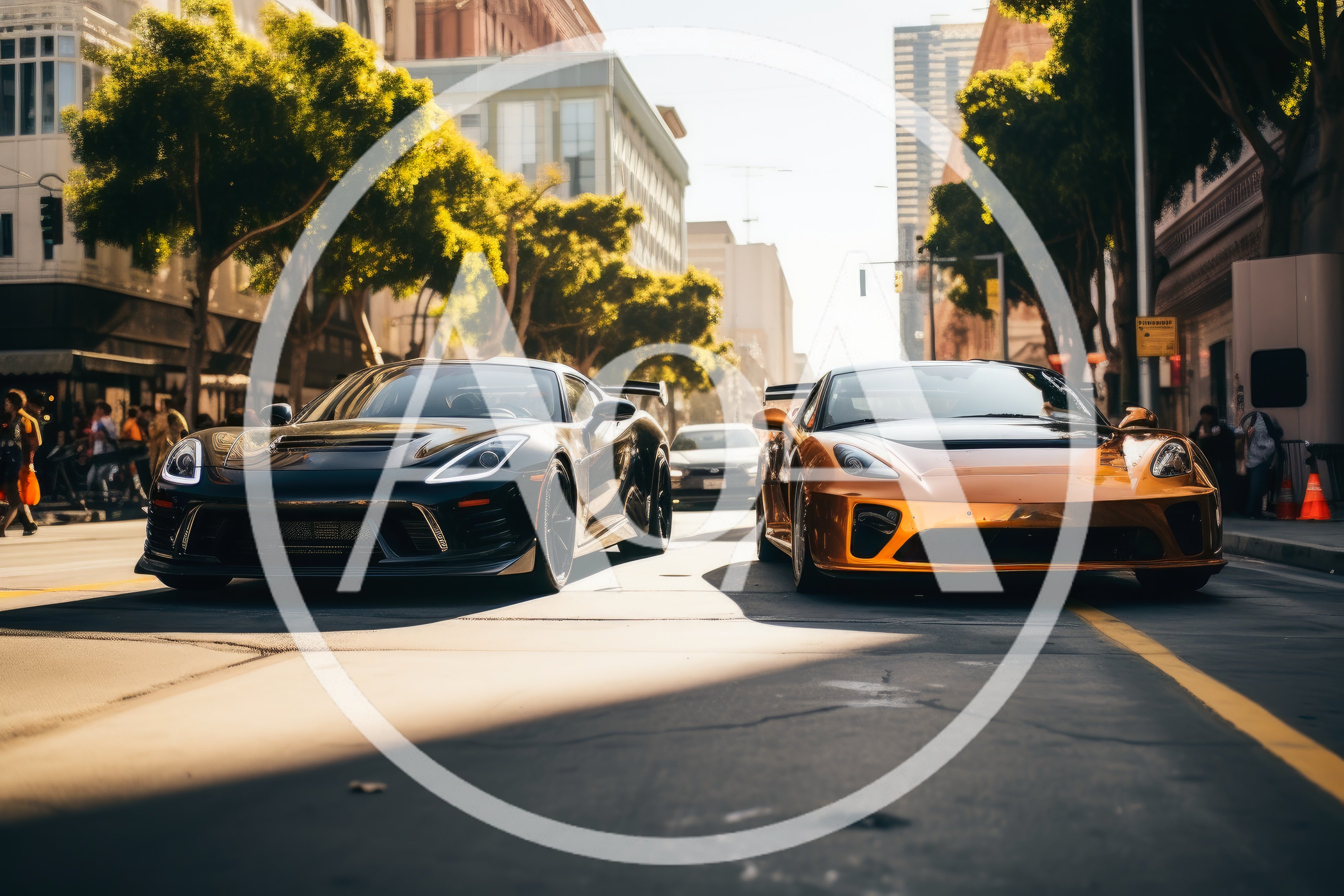 Two Luxury Sports Cars Parked on City Street