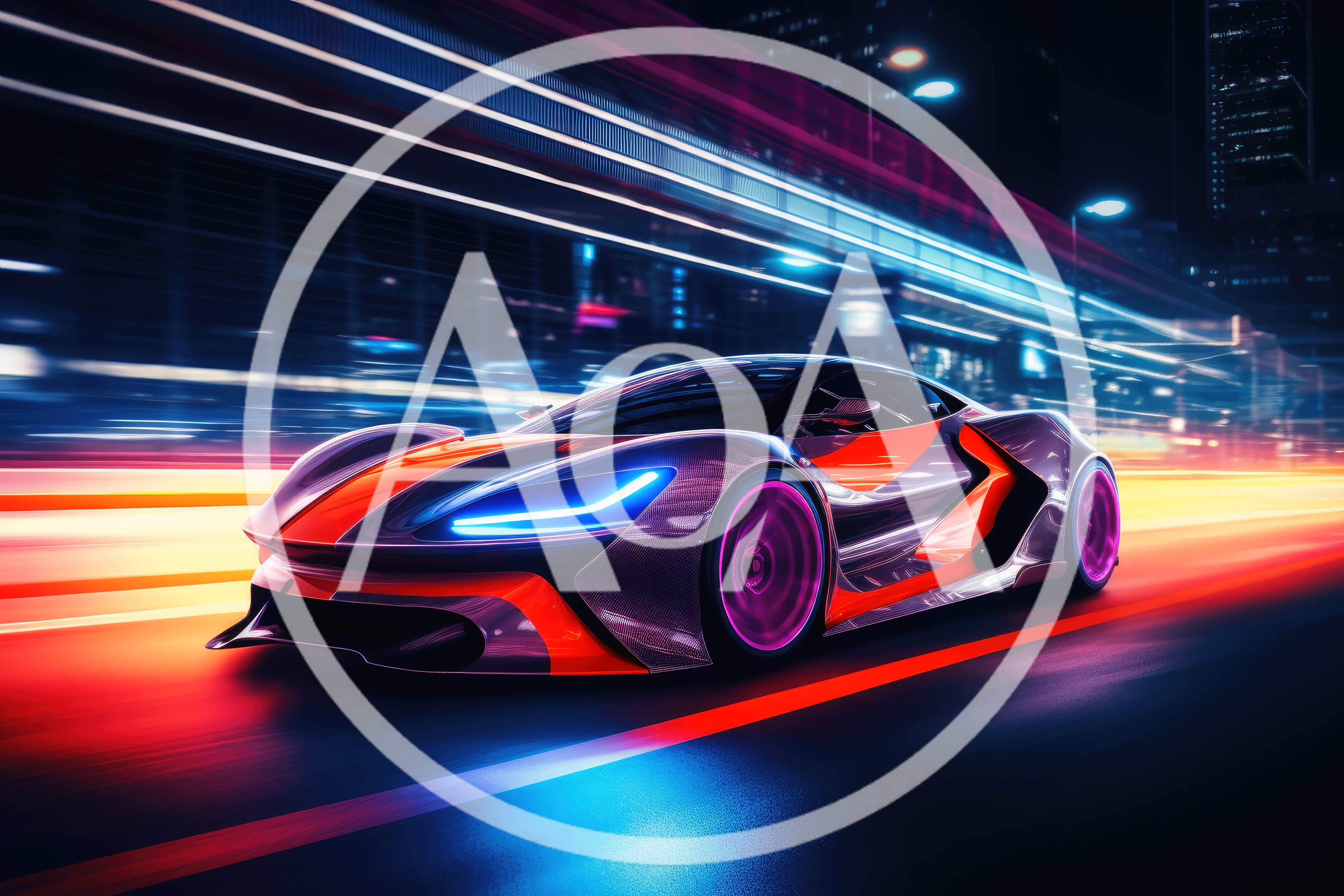 Futuristic Sports Car Speeding Through Neon City Streets