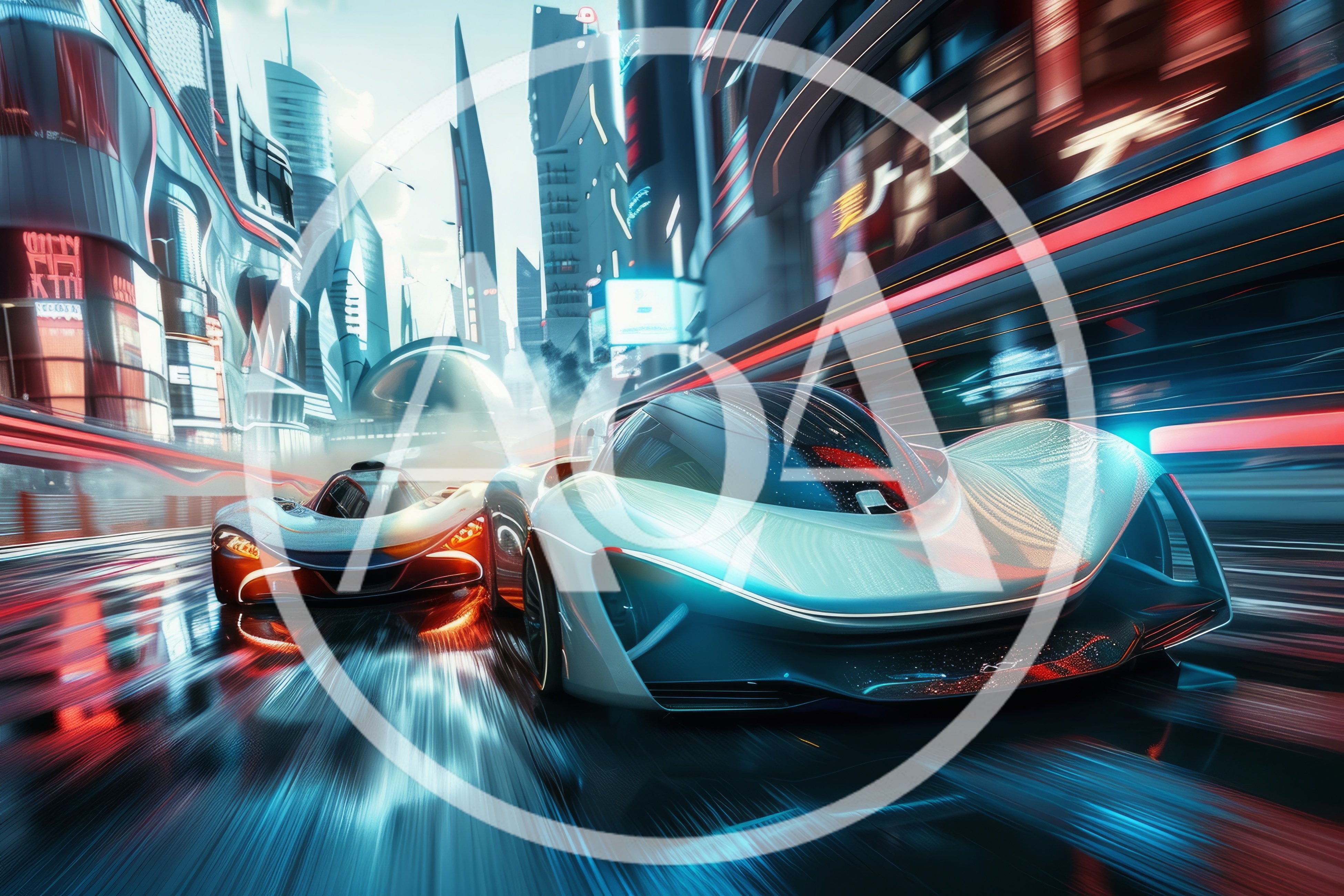 Futuristic Concept Cars Racing Through Neon Cityscape
