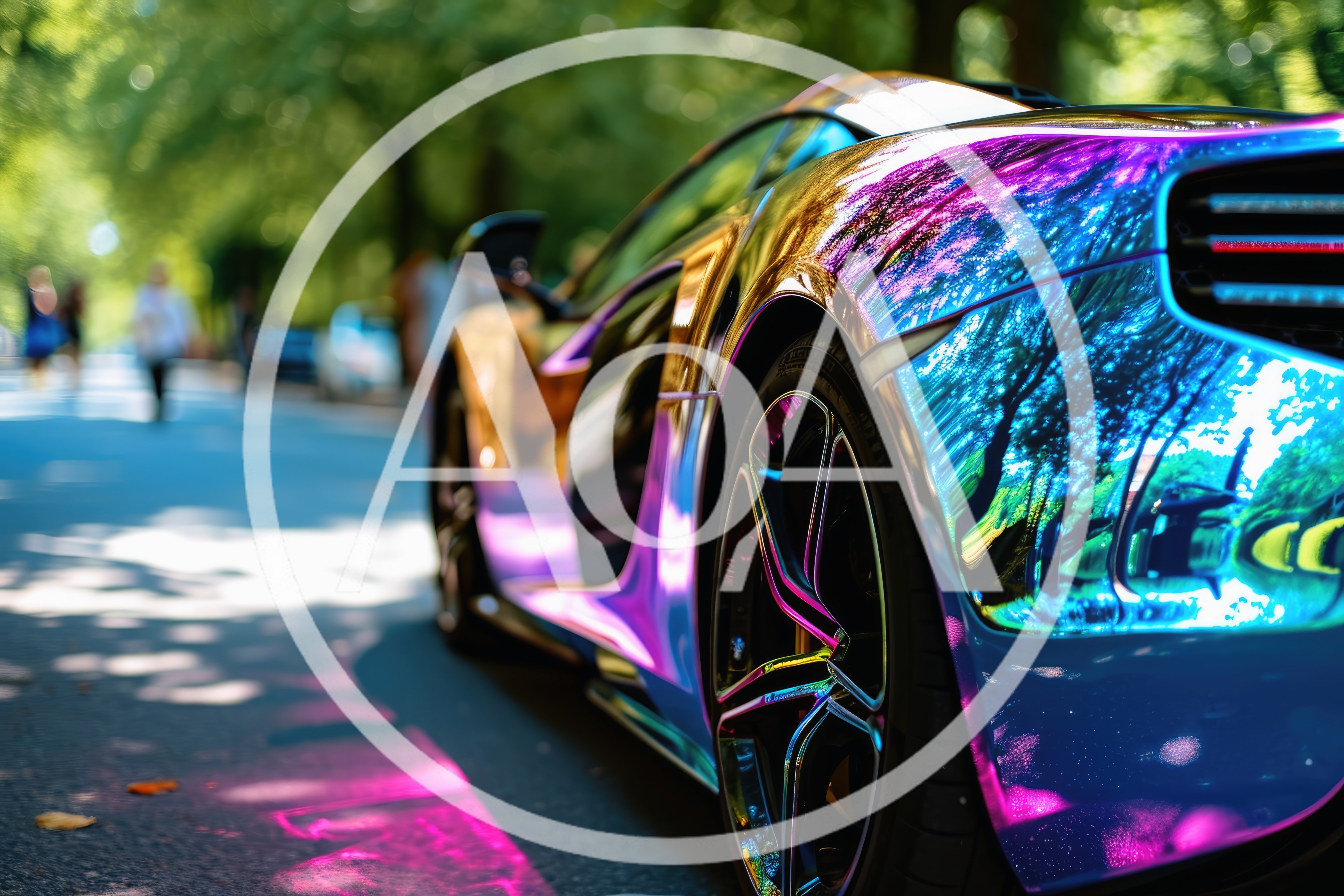 Iridescent Chrome Supercar Parked on Sunny Street