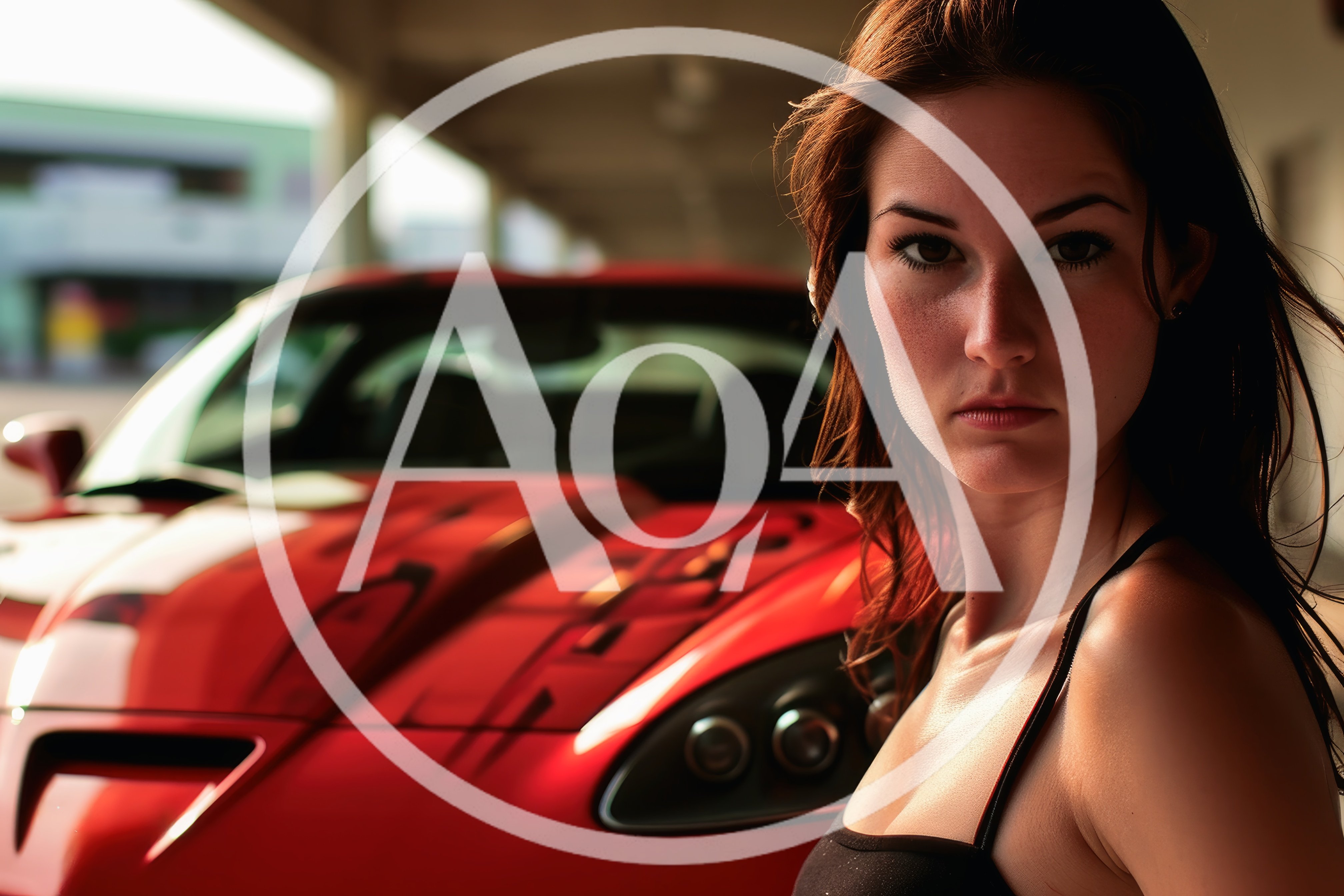 Young Woman Posing Next To A Red Sports Car