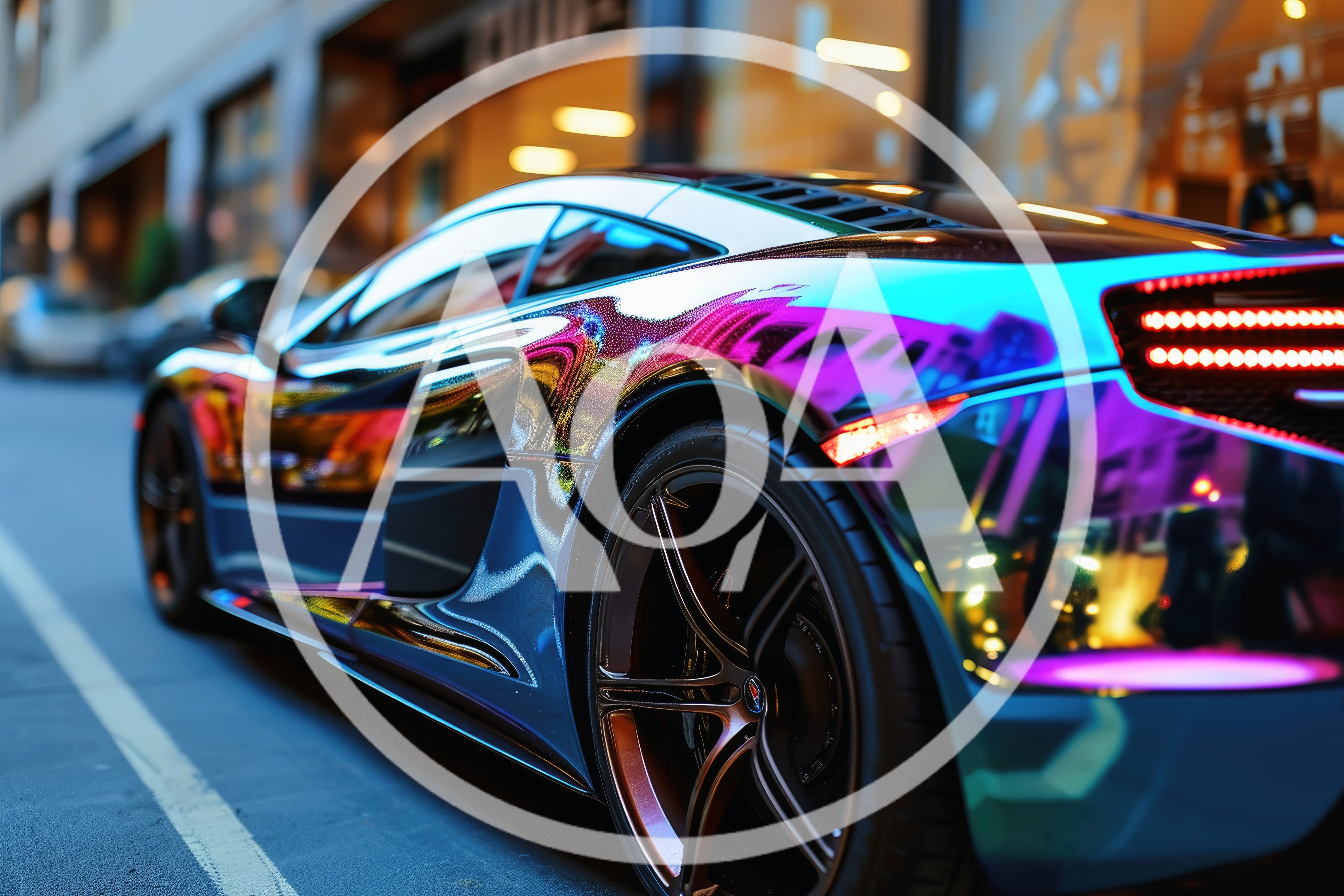 Iridescent Supercar Parked on a City Street