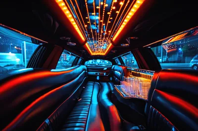 Interior View Of A Luxury Limousine At Night