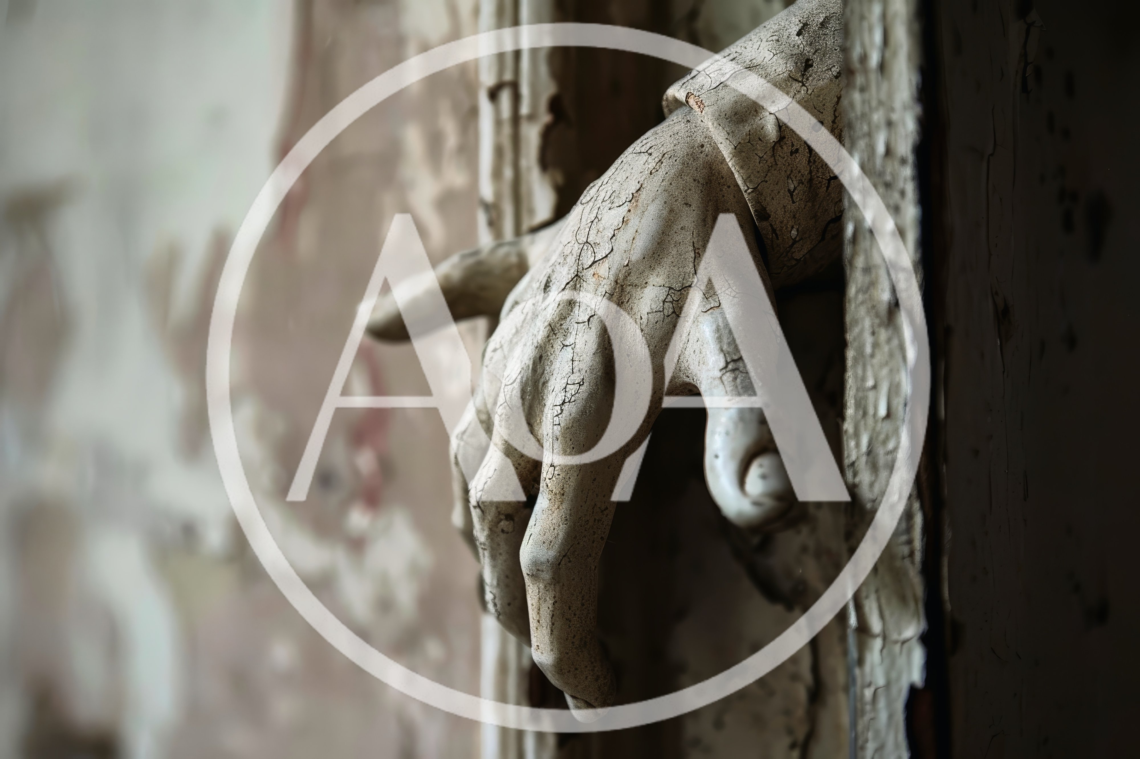 Cracked Antique Statue Hand Reaching From Doorway