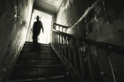 Silhouette Of A Man In A Fedora On Stairs