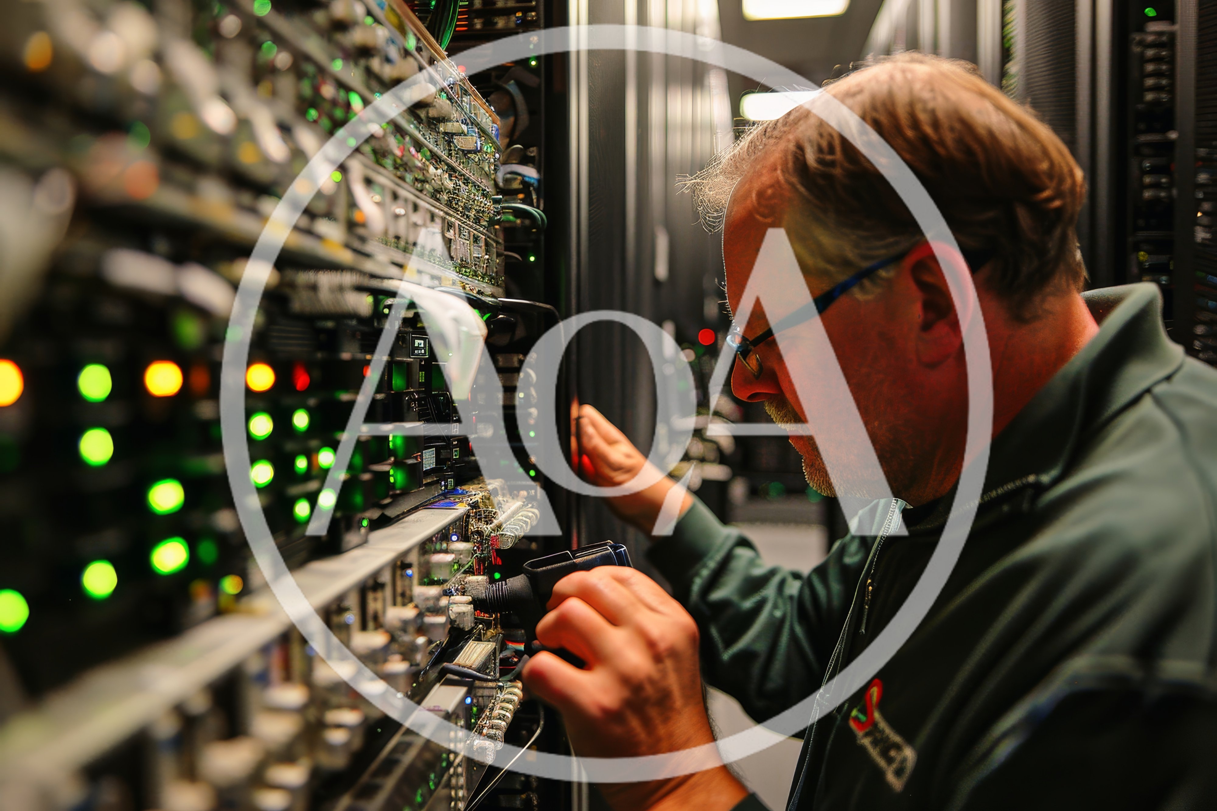 IT Technician Working On Server Rack In Data Center