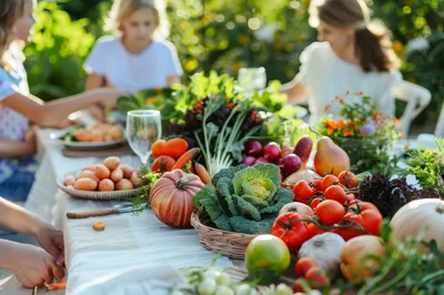 Family Enjoying Fresh Organic Produce at Outdoor Table