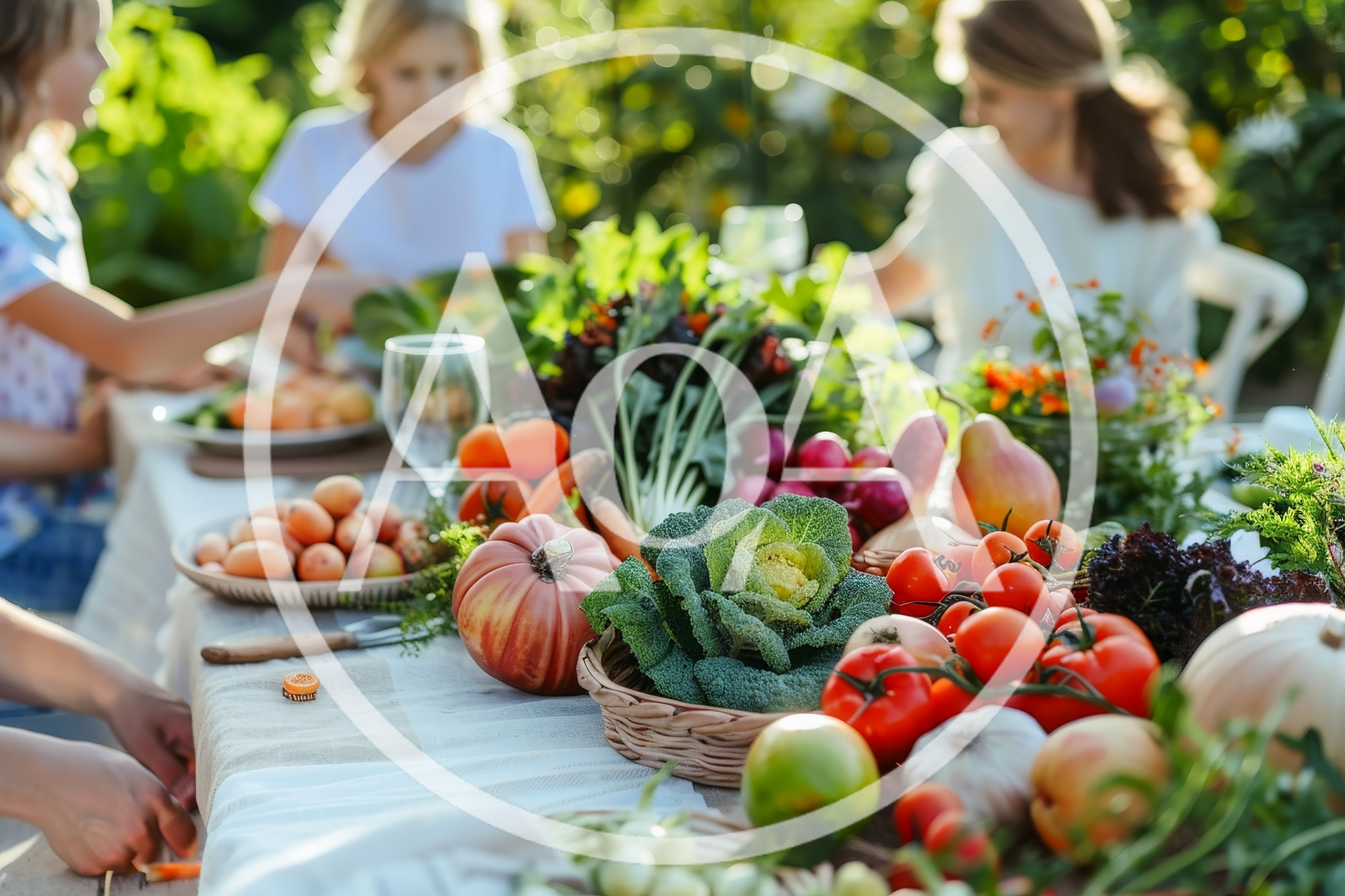 Family Enjoying Fresh Organic Produce at Outdoor Table