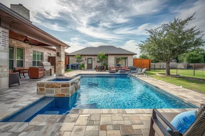 Luxury Backyard Patio With Swimming Pool And Hot Tub