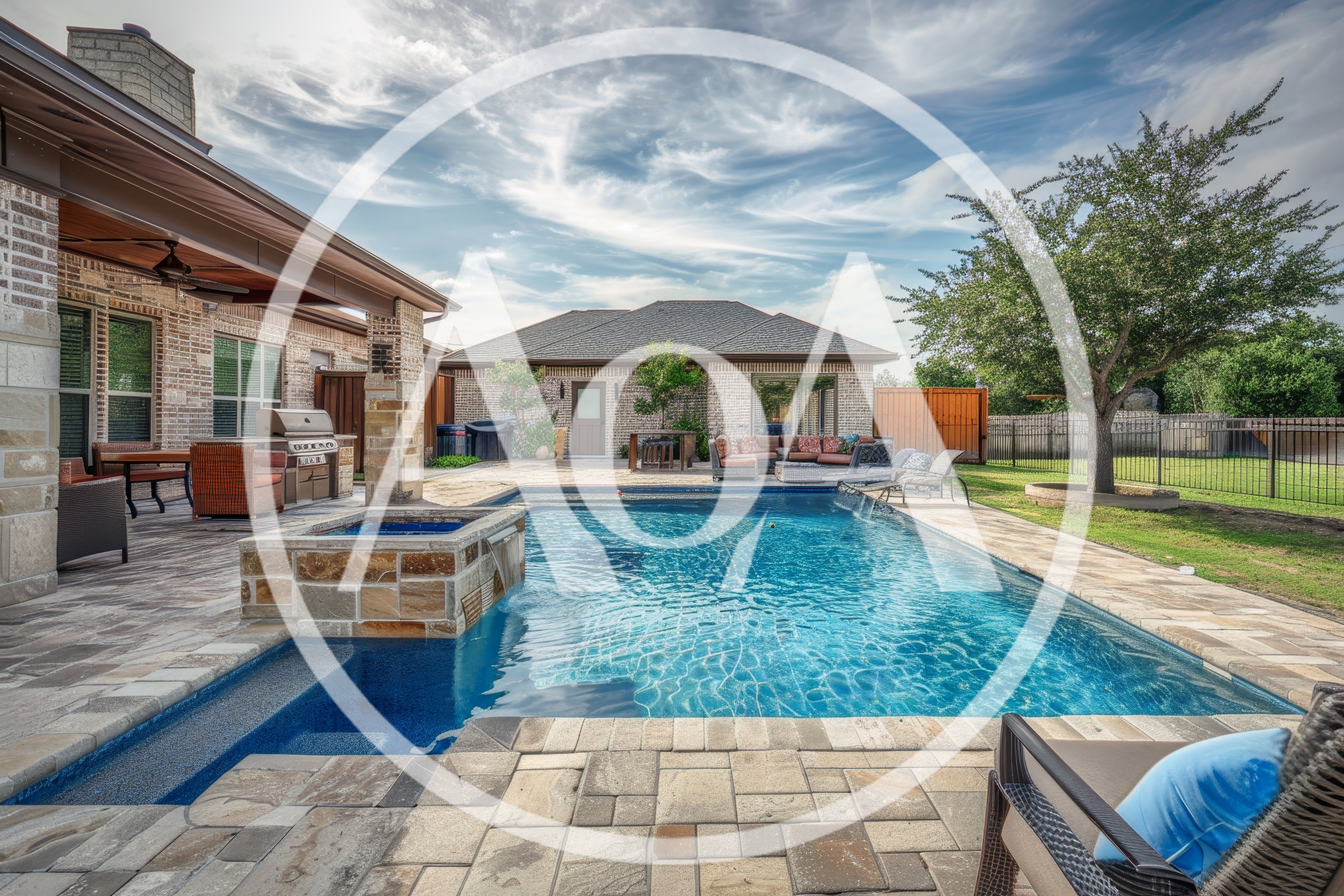 Luxury Backyard Patio With Swimming Pool And Hot Tub