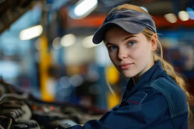 Young Female Mechanic Working In An Auto Repair Shop