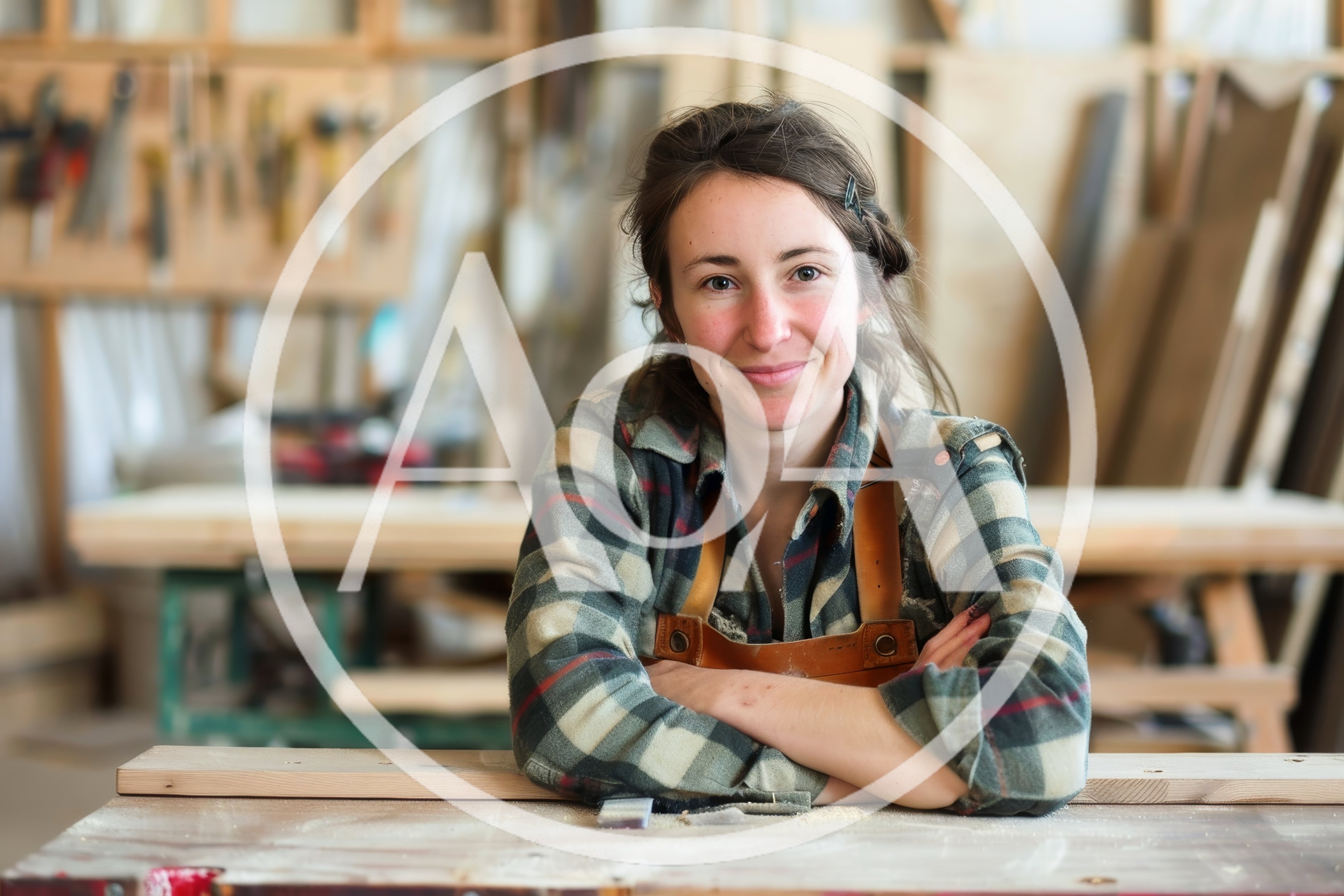 Female Woodworker Smiling In Her Professional Workshop