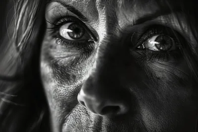 Extreme Close Up Of A Woman With Intense Expression