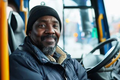 Portrait Of A Smiling Bus Driver In Uniform