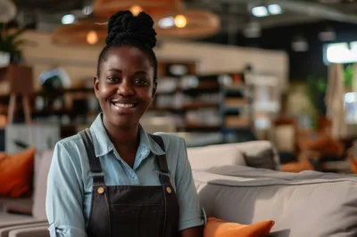 Smiling African American Woman Working In Furniture Store