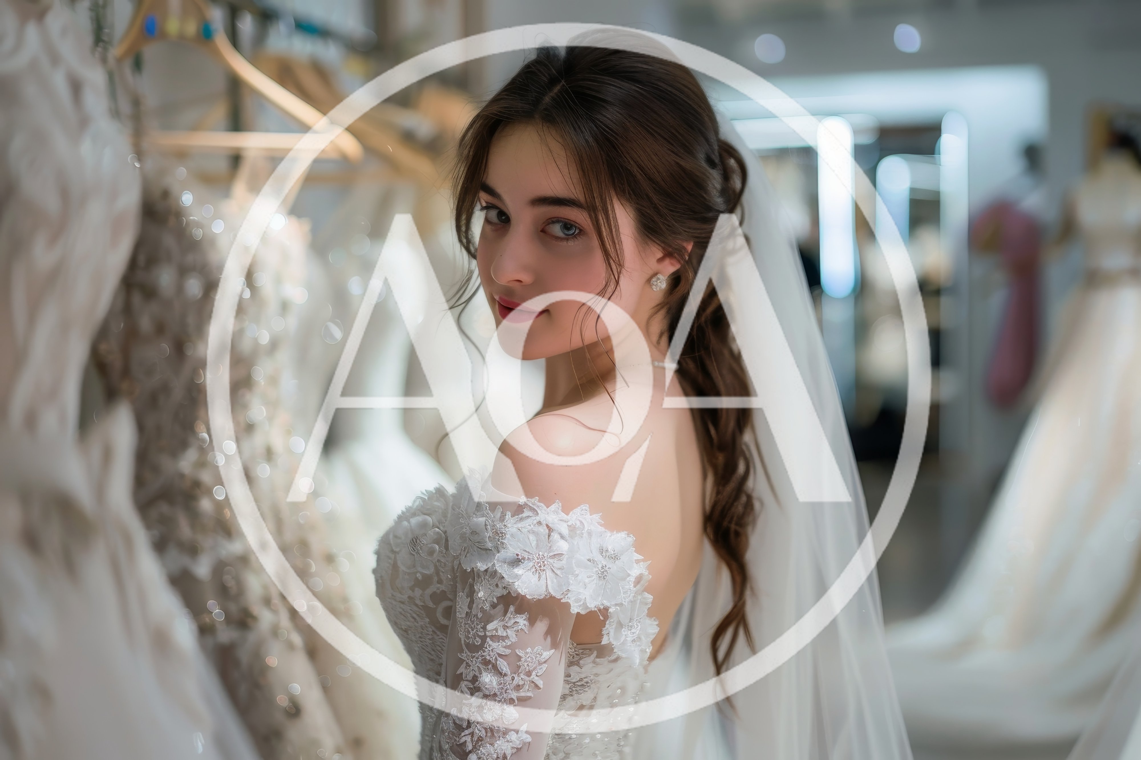 Beautiful Bride Trying On Wedding Dress In Boutique