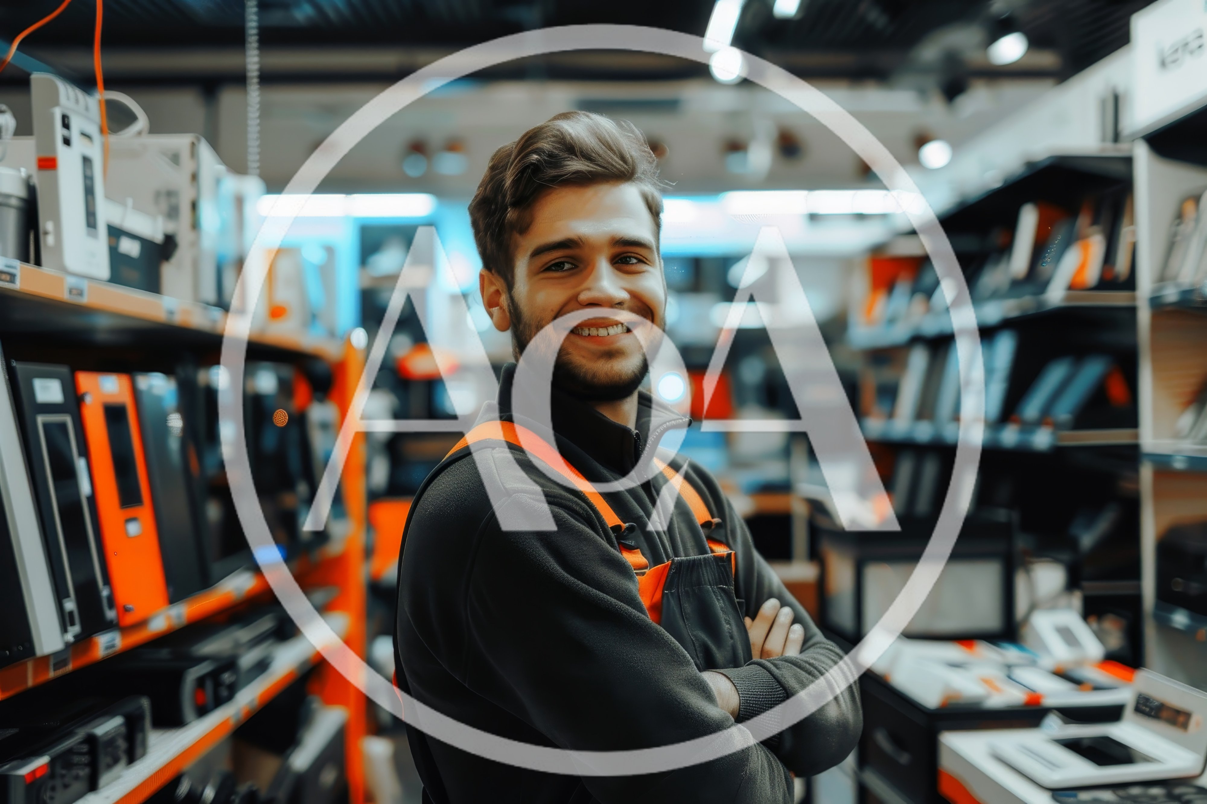 Smiling Hardware Store Employee Standing In Aisle