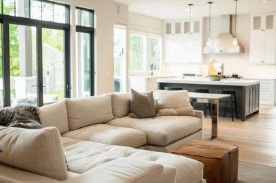 Modern Open Concept Living Room And Kitchen Interior