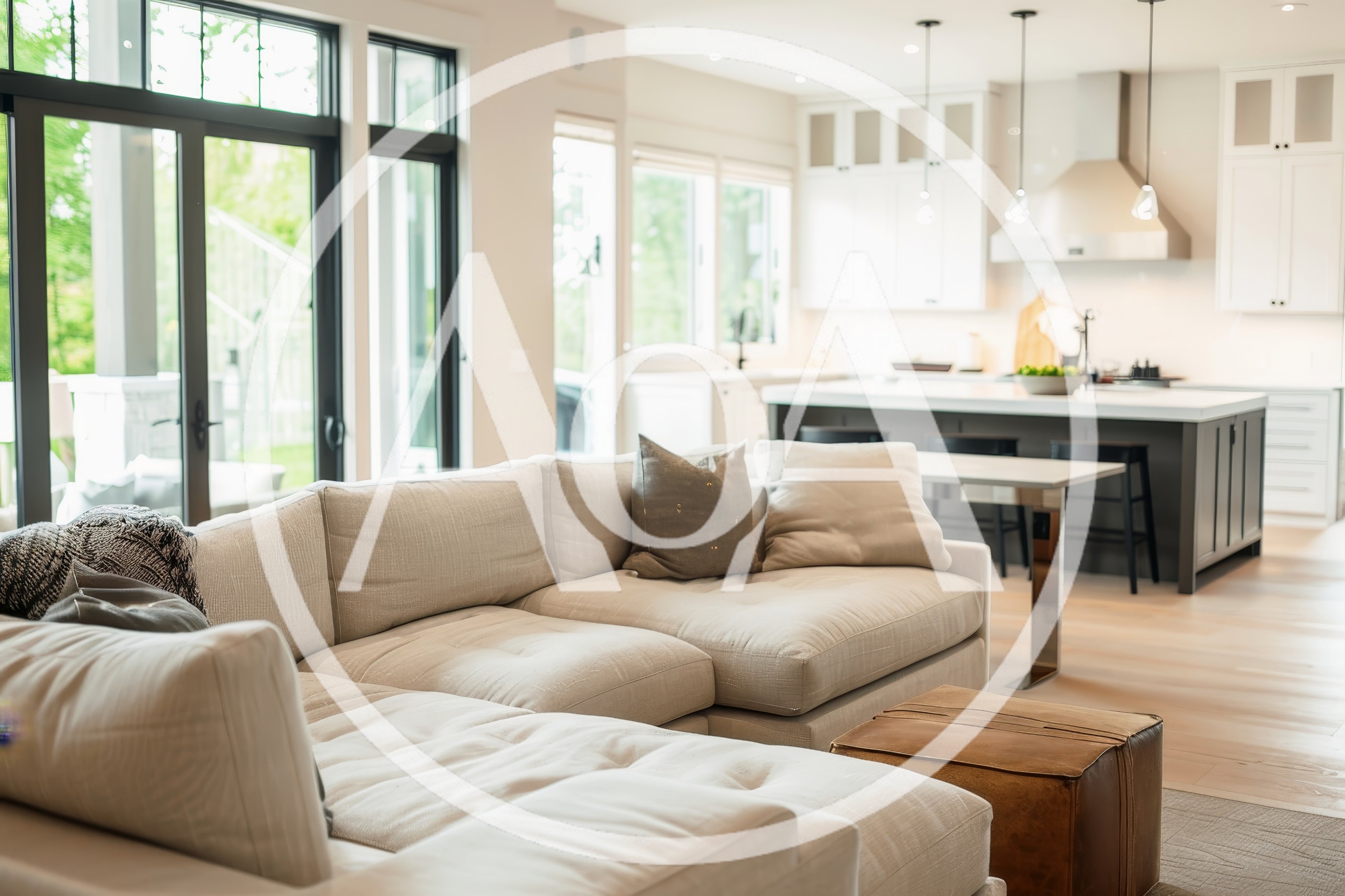 Modern Open Concept Living Room And Kitchen Interior
