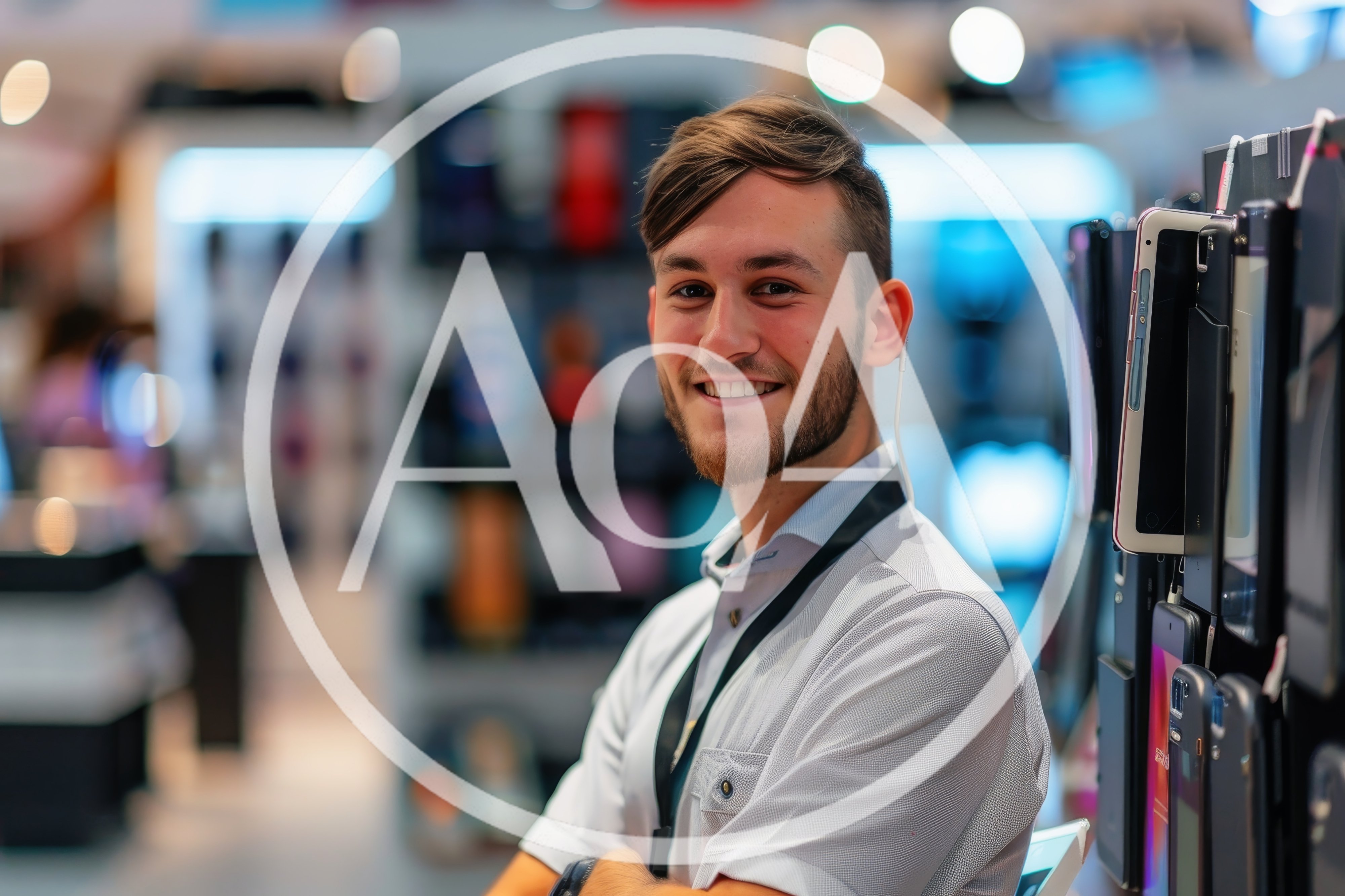 Young Male Retail Associate Smiling In Electronics Store