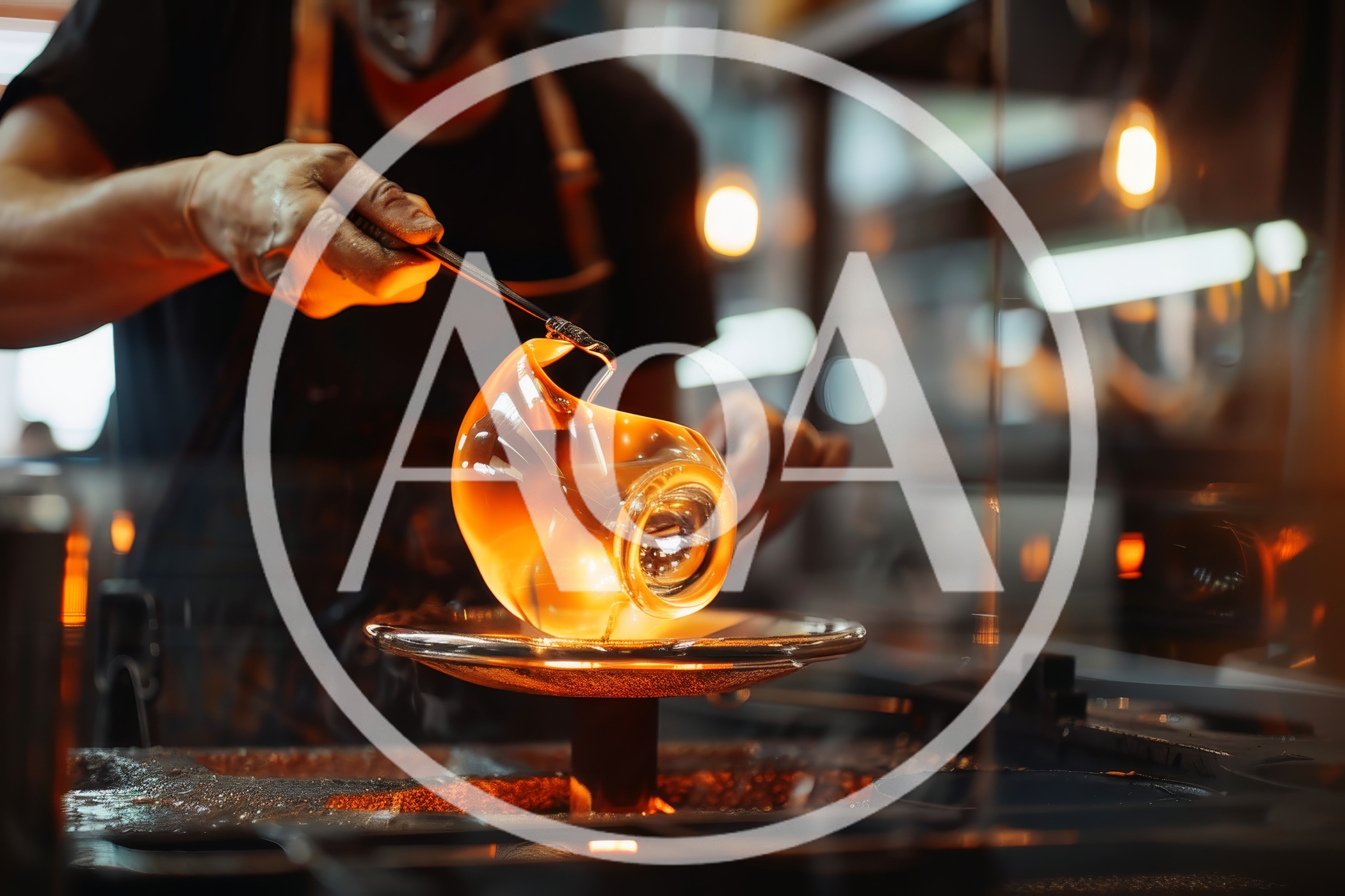 Glassblower Shaping Molten Glass In A Workshop