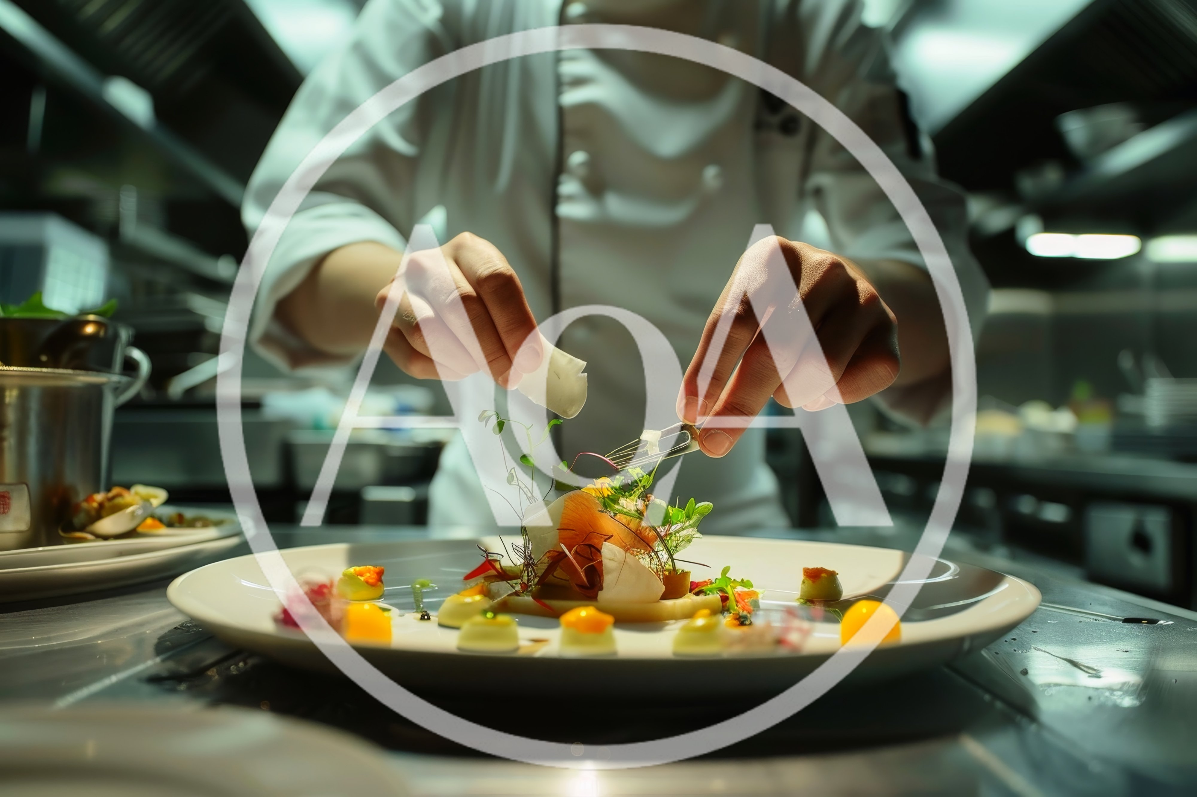 Professional Chef Plating Gourmet Dish In Restaurant Kitchen