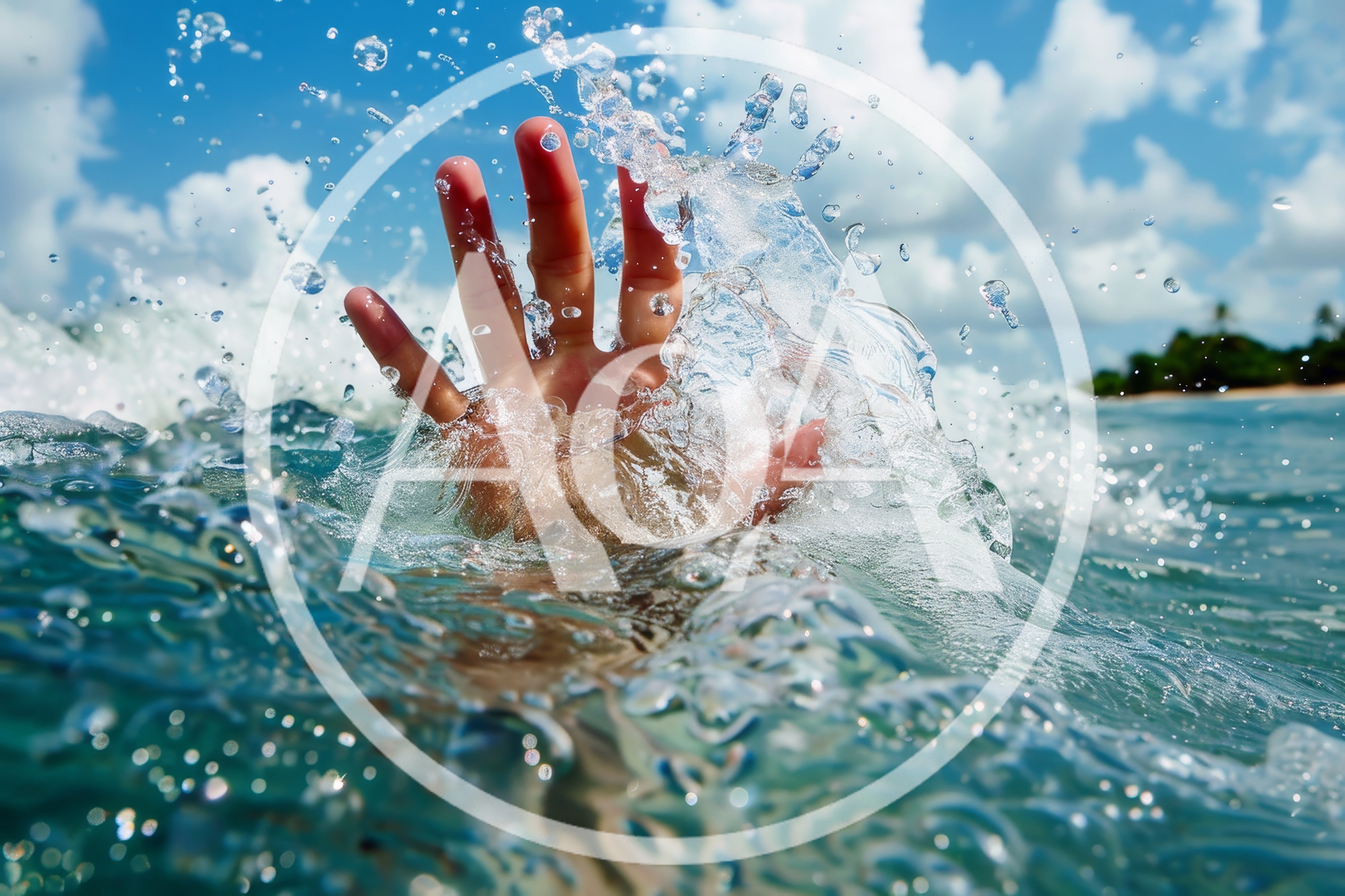 Hand Reaching Out From Ocean Waves