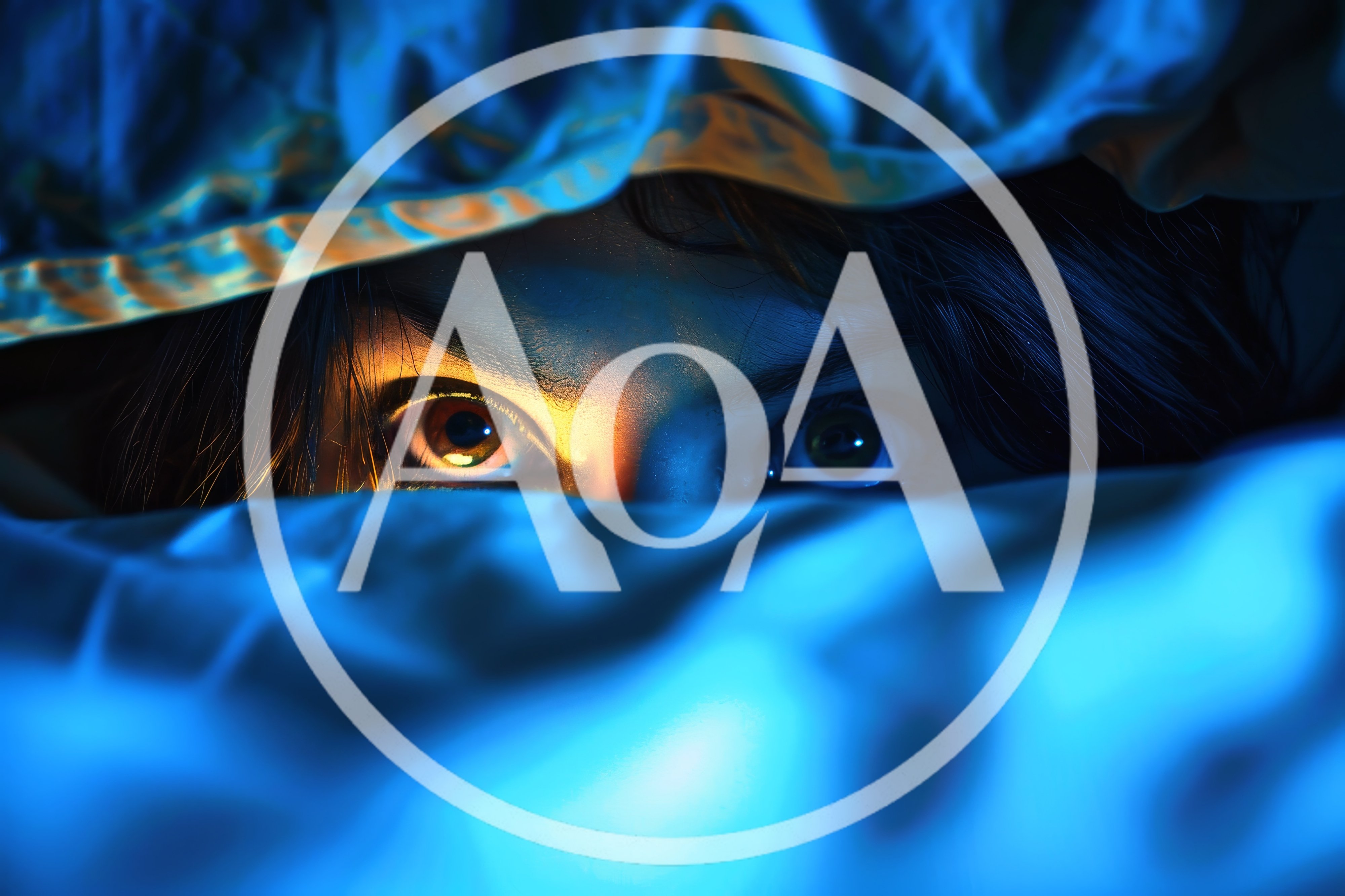 Person Peeking Out From Under Blue Bedding