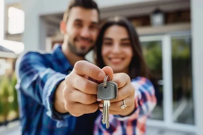 Happy Couple Holding Keys To New Home
