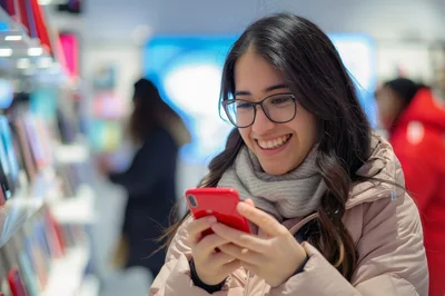 Young Woman Using Smartphone in a Retail Store