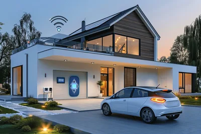 Modern Smart Home With Electric Vehicle Charging Station