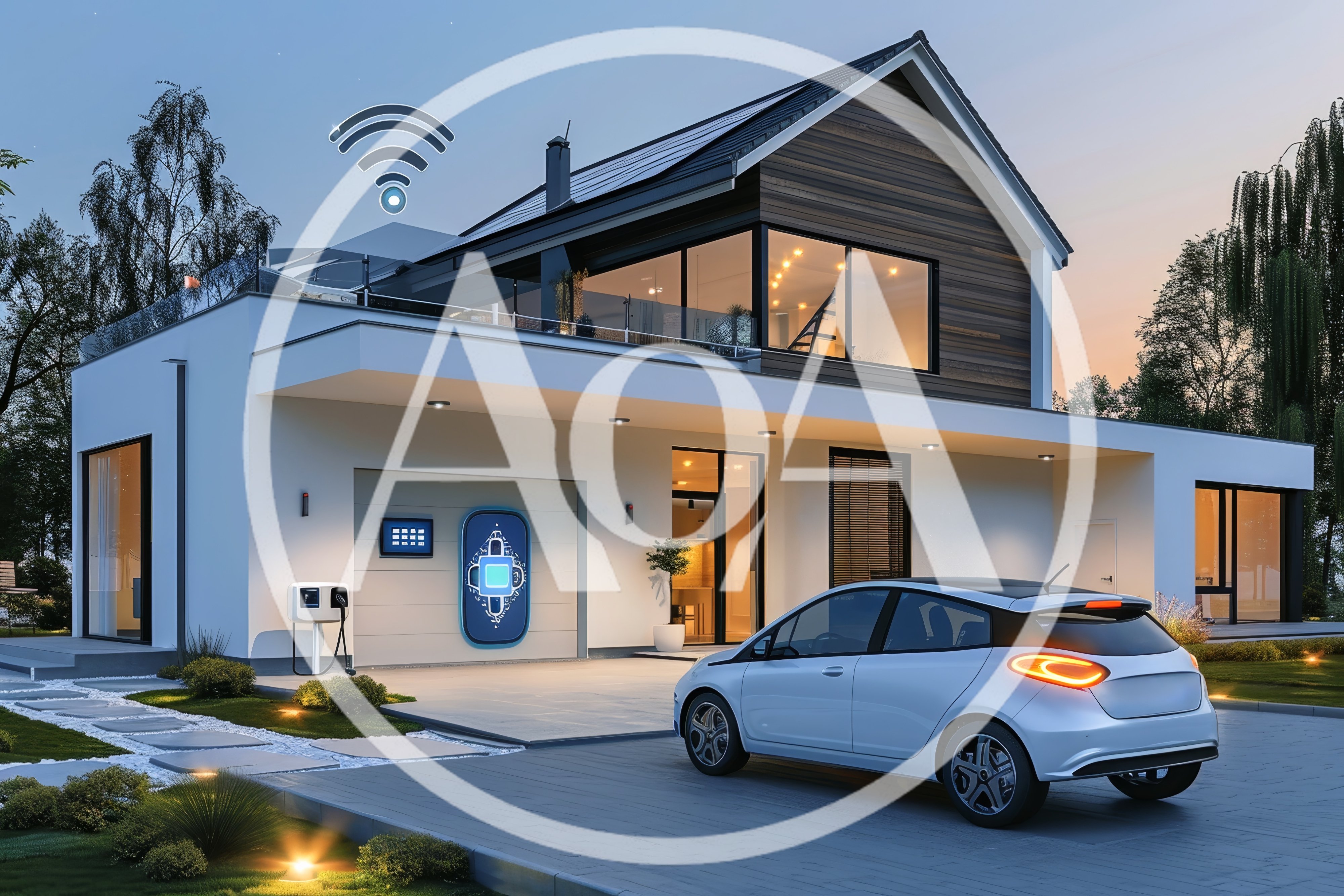 Modern Smart Home With Electric Vehicle Charging Station