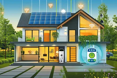Modern Smart Home With Solar Panels And Charging Station