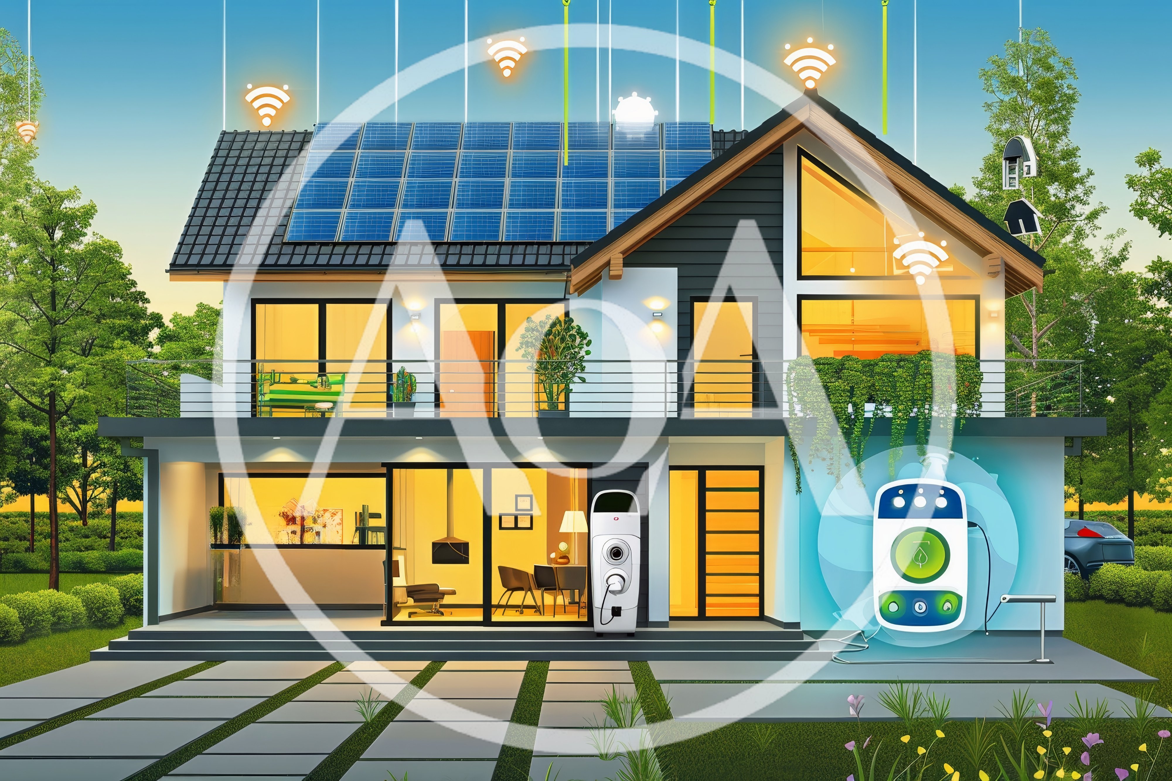 Modern Smart Home With Solar Panels And Charging Station