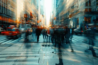 Motion Blur Pedestrians Crossing Busy New York City Street