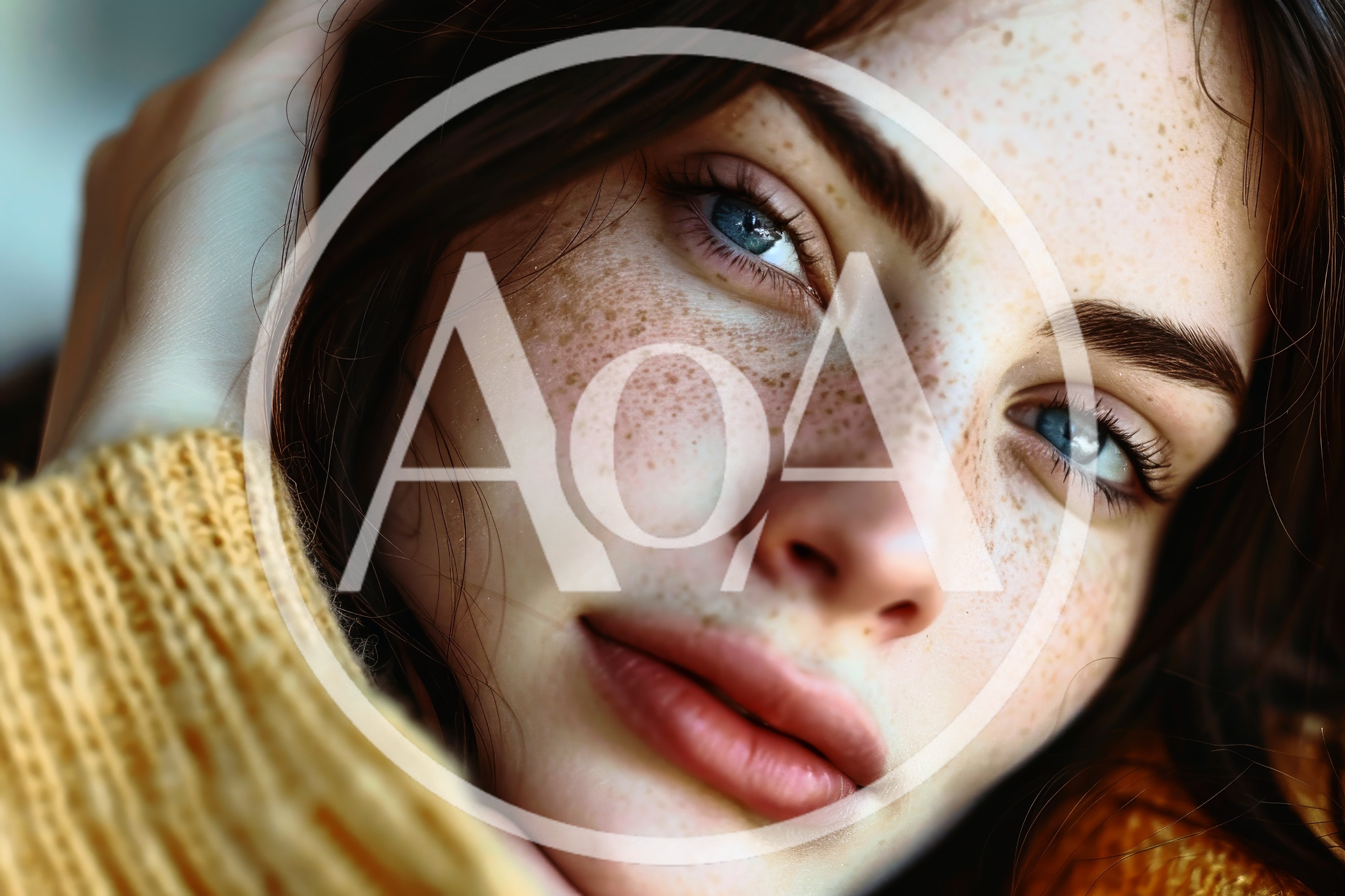 Close Up Portrait Of A Young Woman With Freckles