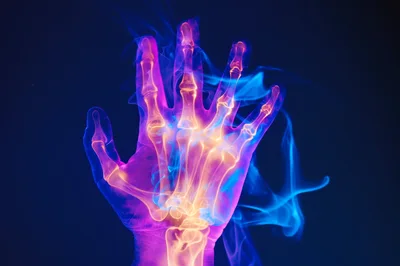 X-Ray Style Human Hand With Glowing Smoke Effects