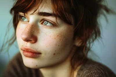 Portrait Of A Young Woman With Freckles
