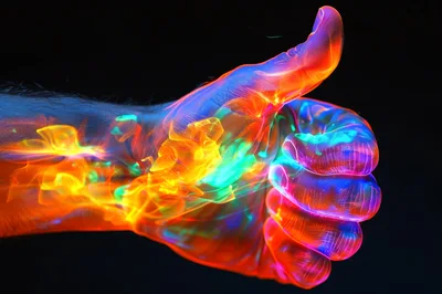 Glowing Neon Hand Making A Thumbs Up Gesture