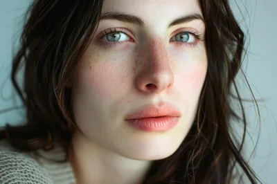 Close Up Portrait Of A Young Woman With Freckles